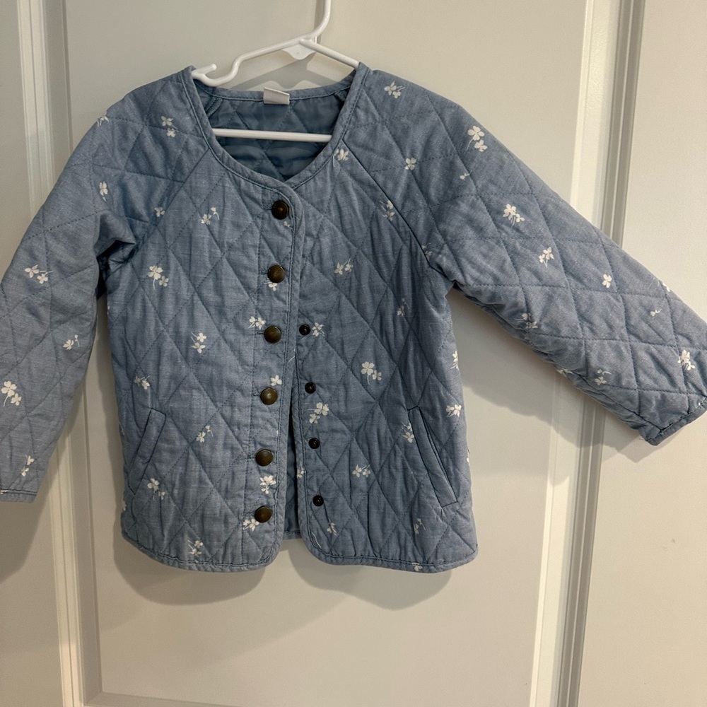 GAP Kids Blue Quilted Jacket with White Floral Accents
